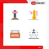 conjunto de 4 iconos planos vectoriales en cuadrícula para celebración hotel pascua viajes lluviosos elementos de diseño vectorial editables vector