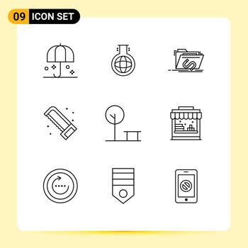 Modern Set of 9 Outlines Pictograph of saw plumber experiment mechanical internet Editable Vector Design Elements
