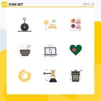 User Interface Pack of 9 Basic Flat Colors of processing hot data kitchen bowl Editable Vector Design Elements