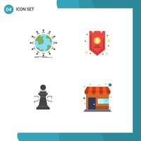 Group of 4 Modern Flat Icons Set for global insurance globe account laptop Editable Vector Design Elements