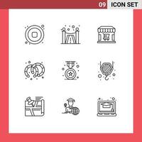 Universal Icon Symbols Group of 9 Modern Outlines of school badge shop award hoops Editable Vector Design Elements