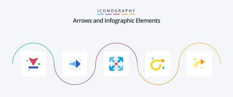 paquete de iconos de flecha plana 5 que incluye la derecha. flechas agrandar. flecha. repetir vector