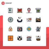 Modern Set of 16 Flat Color Filled Lines Pictograph of communication arrow beach money atm Editable Creative Vector Design Elements