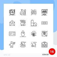 User Interface Pack of 16 Basic Outlines of data processing education analytics film Editable Vector Design Elements