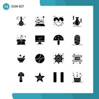 Pack of 16 Modern Solid Glyphs Signs and Symbols for Web Print Media such as stock dollar school bag love Editable Vector Design Elements