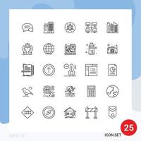 25 símbolos de signos de línea universales de elementos de diseño vectorial editables de red de escala de edificio de oficinas vector