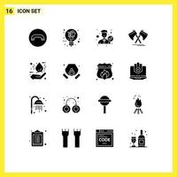 Mobile Interface Solid Glyph Set of 16 Pictograms of bio cutter employee tool axe Editable Vector Design Elements