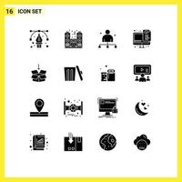 Set of 16 Modern UI Icons Symbols Signs for box programming boss optimization head Editable Vector Design Elements