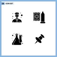 Set of 4 Vector Solid Glyphs on Grid for business experiment condom medicine laboratory Editable Vector Design Elements