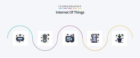 línea de Internet de las cosas llena de paquete de iconos planos 5 que incluye wifi. sensor. batería de cocina. planta. remoto vector