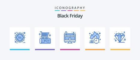 Black Friday Blue 5 Icon Pack Including sale. discount. black friday. friday. pc. Creative Icons Design vector