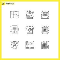 Group of 9 Modern Outlines Set for leaf autumn project shirt report Editable Vector Design Elements