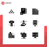 Universal Icon Symbols Group of 9 Modern Solid Glyphs of art house layout flame burning Editable Vector Design Elements