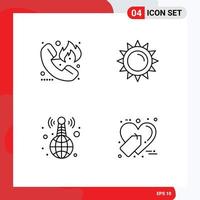 4 Universal Line Signs Symbols of call world wide firefighter brightness live Editable Vector Design Elements