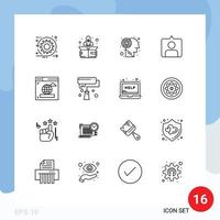 Group of 16 Modern Outlines Set for paint brush internet labyrinth browser instagram Editable Vector Design Elements