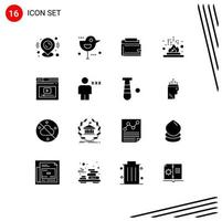 Modern Set of 16 Solid Glyphs Pictograph of laboratory fire wallet chemical personal Editable Vector Design Elements