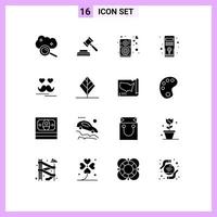 User Interface Pack of 16 Basic Solid Glyphs of day system heart pc computer Editable Vector Design Elements