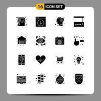 Set of 16 Modern UI Icons Symbols Signs for salon open brain board mark Editable Vector Design Elements