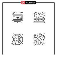 Set of 4 Modern UI Icons Symbols Signs for alarm symbol time bank building cornucopia Editable Vector Design Elements