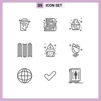 Pack of 9 Modern Outlines Signs and Symbols for Web Print Media such as fireman fight dessert files document Editable Vector Design Elements