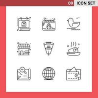 9 Universal Outline Signs Symbols of filtering data duck store market store Editable Vector Design Elements