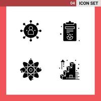 Set of 4 Commercial Solid Glyphs pack for business nuclear person board chemistry Editable Vector Design Elements