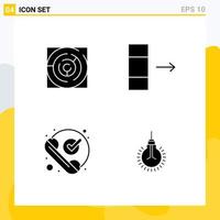 Group of 4 Solid Glyphs Signs and Symbols for maze checked strategy data phone Editable Vector Design Elements