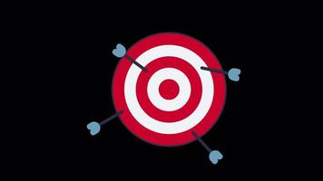 dardos de flecha en el centro del objetivo. objetivo de negocio.objetivo de éxito concepto de marketing.canal alfa animación 4k video