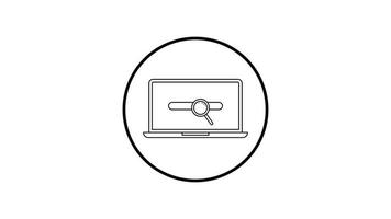 Laptop open and search with web browser animation icon design.Alpha channel technology symbol.Computer with internet outlines concept video