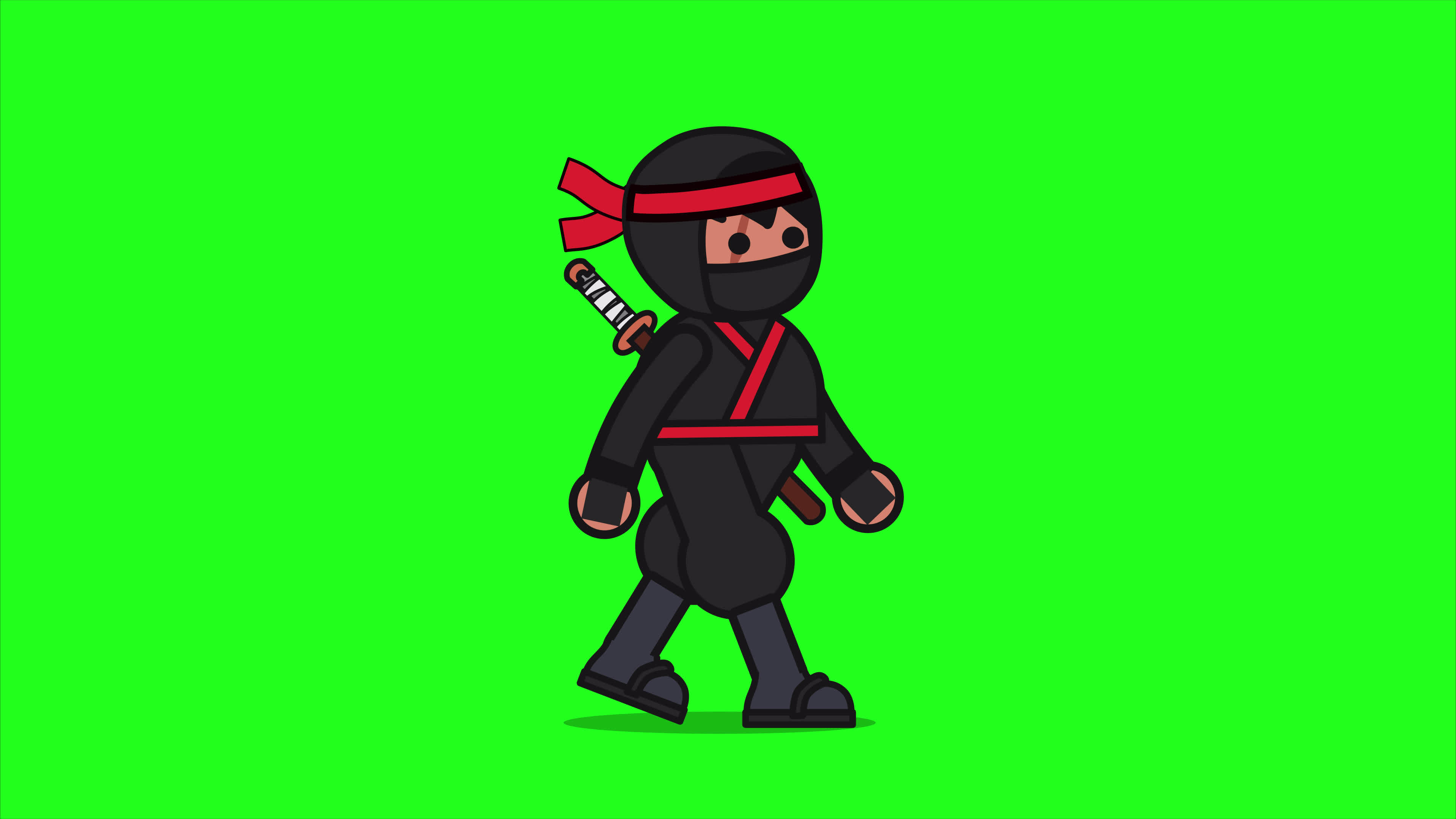 Ninja walking looped animation with green background. Assassin ...