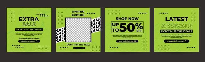 Set of editable minimal square banner templates, green and black background, Suitable for social media post and web internet ads, Black Friday sale banner vector