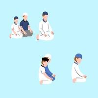 Set Of Muslim Men Praying In Congregation vector