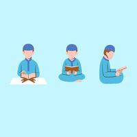 Set Of Muslim Man Character Reading Quran vector