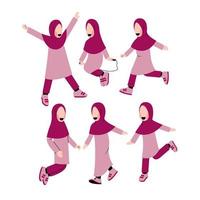 Set Of Happy Muslim Little Girl Character vector