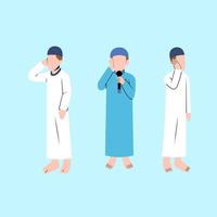 Set Of Muslim Man Character Doing Adzan Or Call To Pray vector