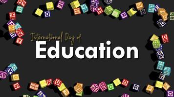 International Day of Education, Alphabet Blocks Falling form Sides, 3D Rendering, video