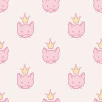 Princess cat, seamless vector pattern, cute background