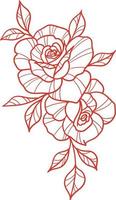 Red vector rose line art illustration, flower drawing