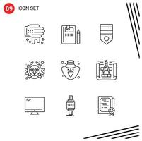 Universal Icon Symbols Group of 9 Modern Outlines of gold nacklace badge seo premium Editable Vector Design Elements