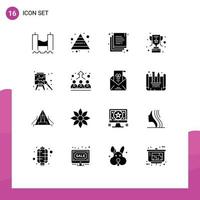 Group of 16 Solid Glyphs Signs and Symbols for paint art copy easel reward Editable Vector Design Elements