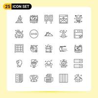 Mobile Interface Line Set of 25 Pictograms of mail contact us devices contact technology Editable Vector Design Elements