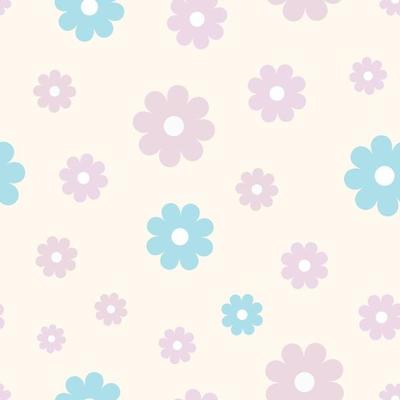 Floral vector pattern. Flower seamless repeat pattern background. Pastel flowers, blue and pink.