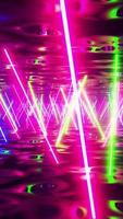 volando por un pasillo con luces fluorescentes multicolores. vídeo en bucle vertical video