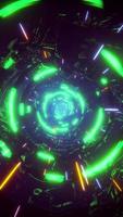 Flying through a fantasy tunnel with flowing green neon light. Vertical looped video