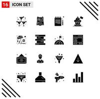 Modern Set of 16 Solid Glyphs and symbols such as flag cooker box chef hat notebook Editable Vector Design Elements