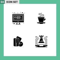 Stock Vector Icon Pack of 4 Line Signs and Symbols for computer hand chat coffee referee Editable Vector Design Elements