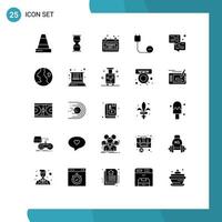 Mobile Interface Solid Glyph Set of 25 Pictograms of power devices timer cord thanks day Editable Vector Design Elements