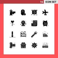 Pack of 16 creative Solid Glyphs of transportation plane mouse flight presentation Editable Vector Design Elements