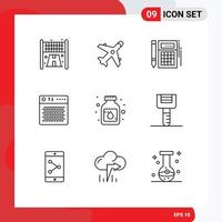 9 iconos creativos signos y símbolos modernos de botella multimedia calc dispositivo amplificador elementos de diseño vectorial editables vector