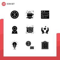 9 User Interface Solid Glyph Pack of modern Signs and Symbols of presentation pin hot marker location Editable Vector Design Elements